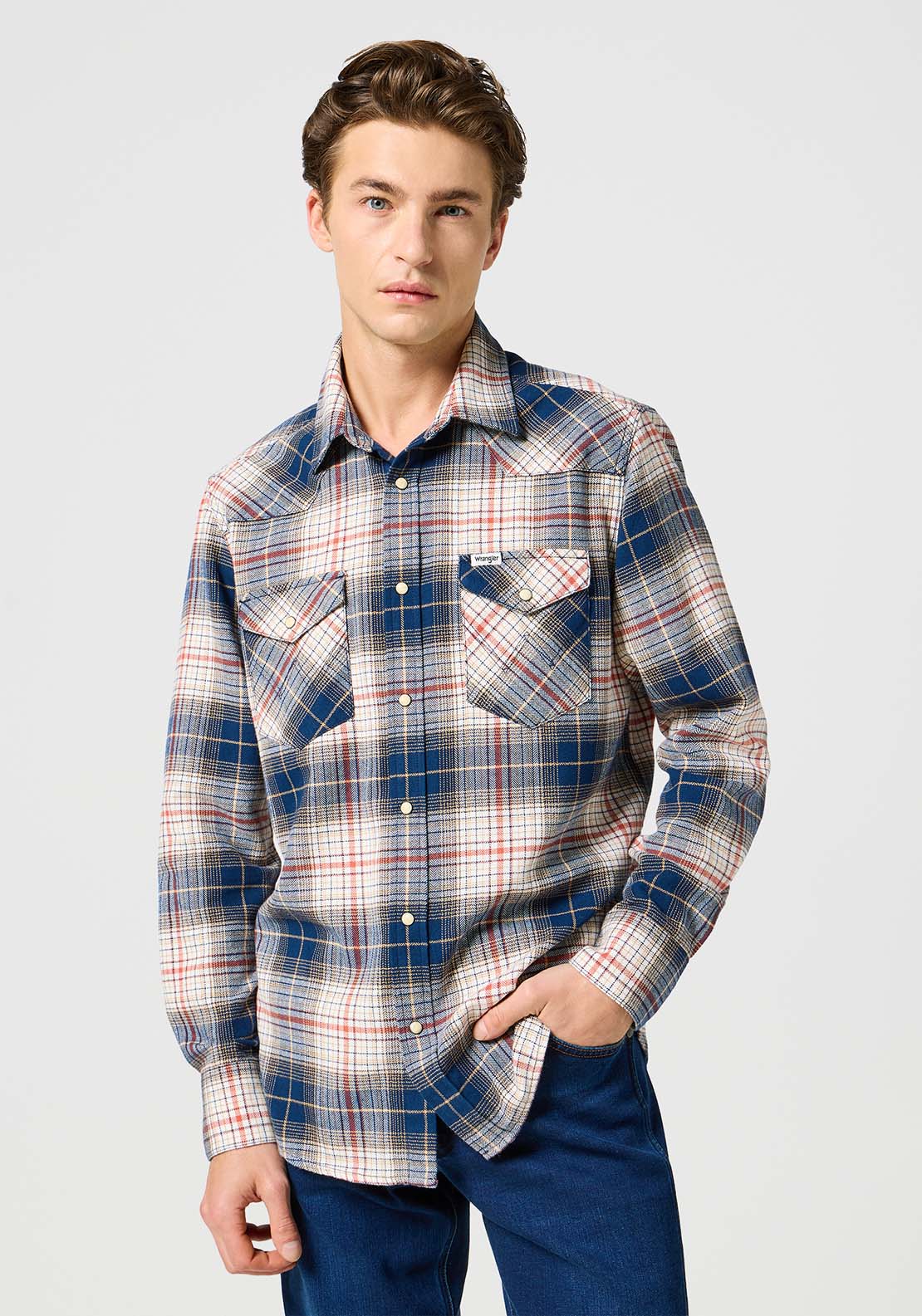 Wrangler Long Sleeves Check Shirt - Navy / Red 1 Shaws Department Stores