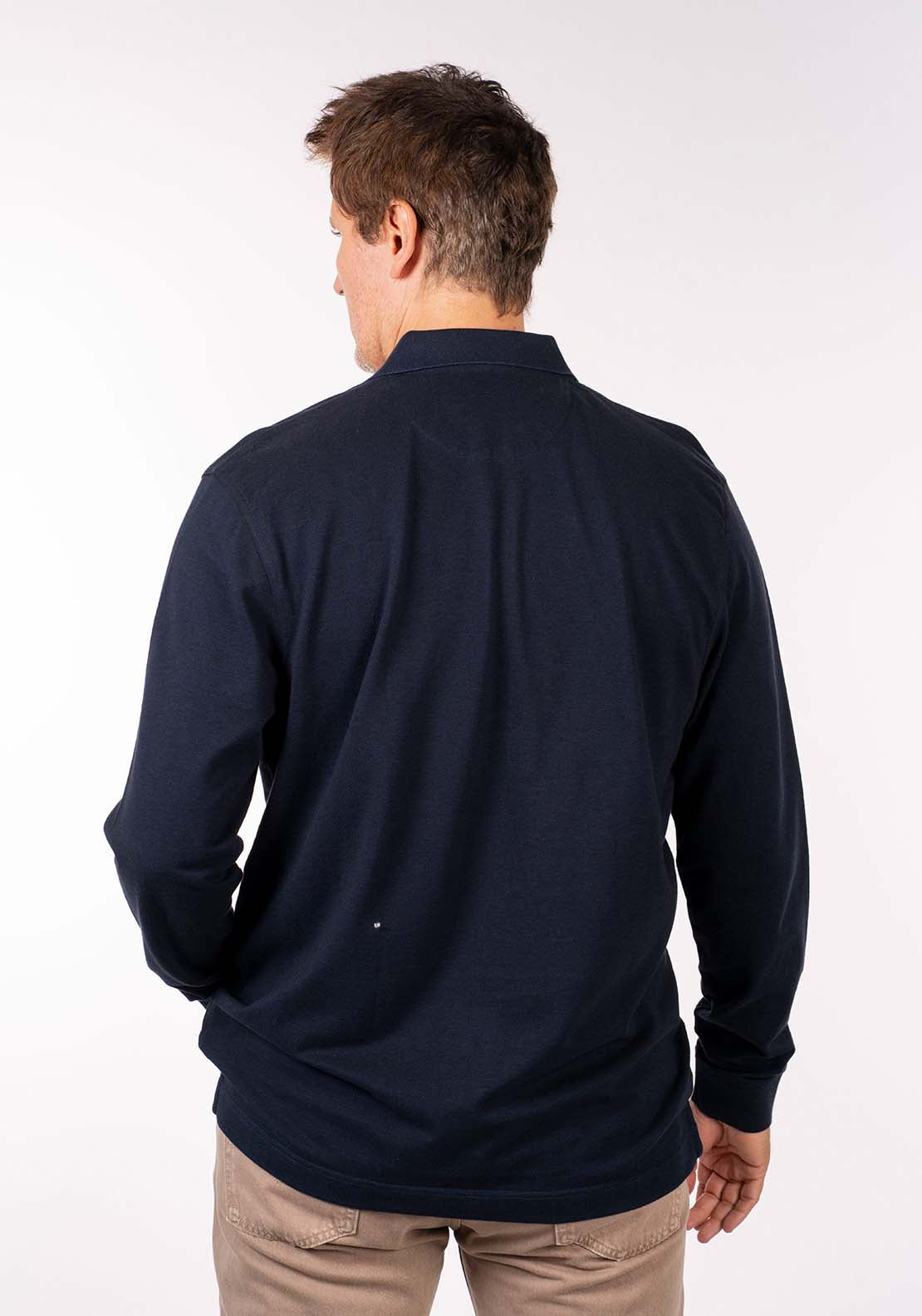 Wrangler Long Sleeve Pique Polo - Navy 3 Shaws Department Stores