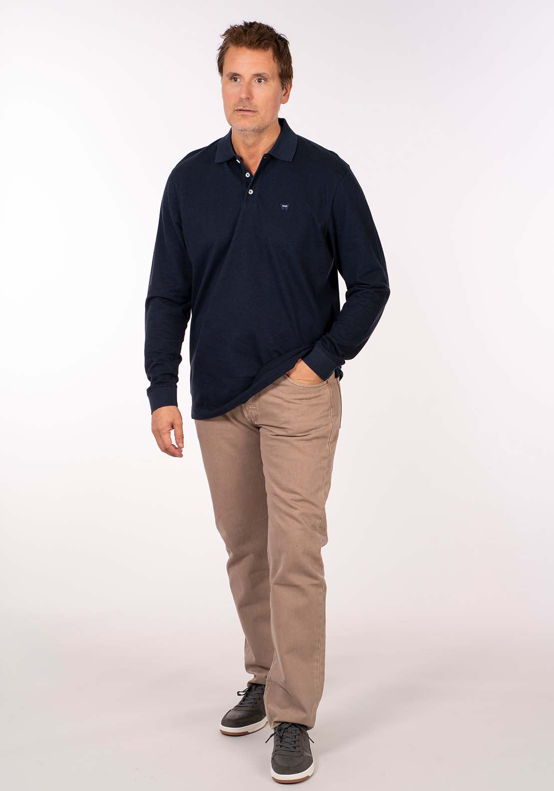 Wrangler Long Sleeve Pique Polo - Navy 1 Shaws Department Stores
