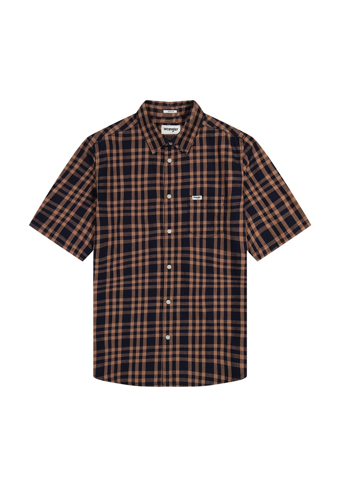 Wrangler Short Sleeve Check Shirt - Raw Umber Indigo 6 Shaws Department Stores