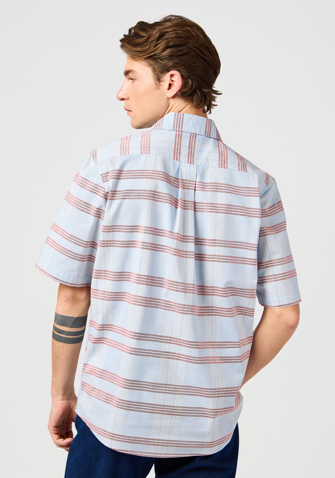 Wrangler Short Sleeve Stripe Shirt - Niagara Mist 2 Shaws Department Stores