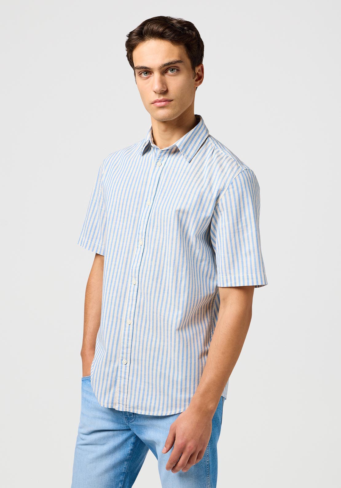 Wrangler Short Sleeve Stripe Shirt - Pacfic Stripe 1 Shaws Department Stores