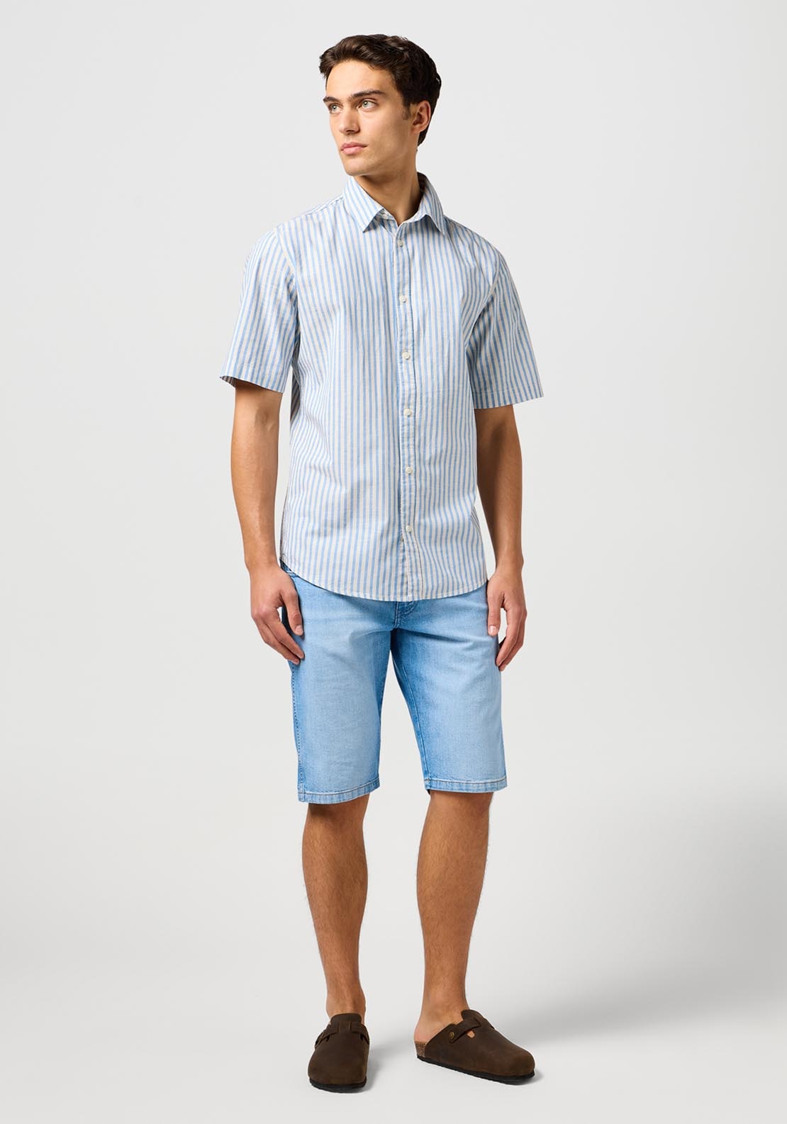Wrangler Short Sleeve Stripe Shirt - Pacfic Stripe 5 Shaws Department Stores