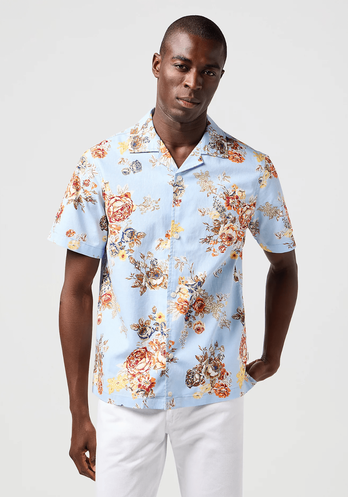 Wrangler Short Sleeve Resort Shirt - Blue Floral 1 Shaws Department Stores