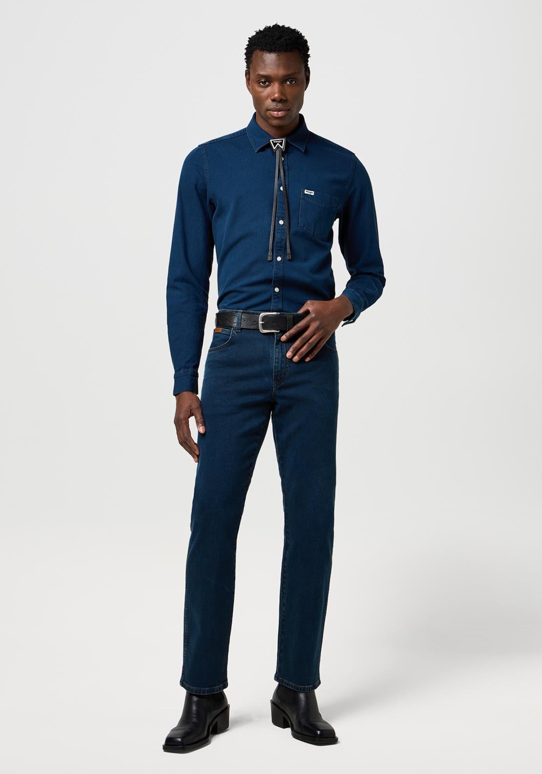 Wrangler Regular 1 Pocket Shirt - Blue Oxide 3 Shaws Department Stores