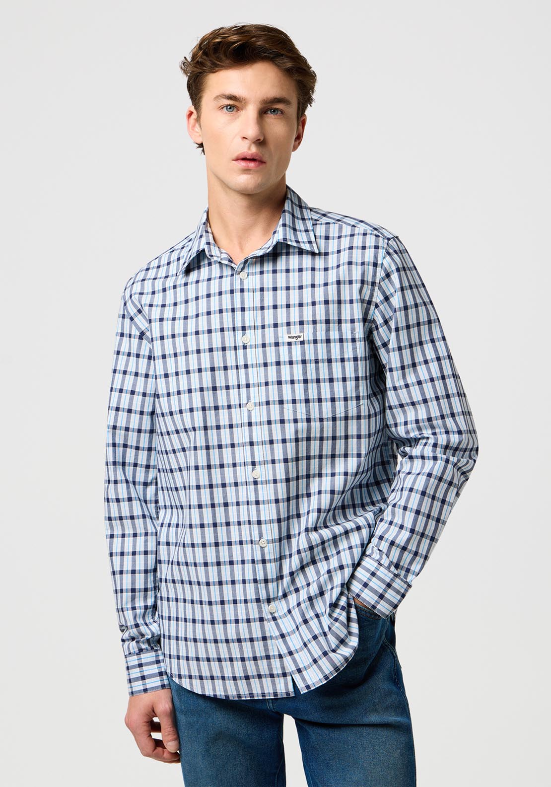 Wrangler Regular 1 Pocket Shirt - Cerulean 1 Shaws Department Stores