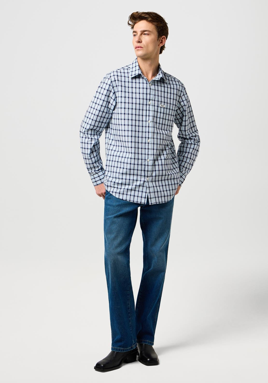 Wrangler Regular 1 Pocket Shirt - Cerulean 3 Shaws Department Stores