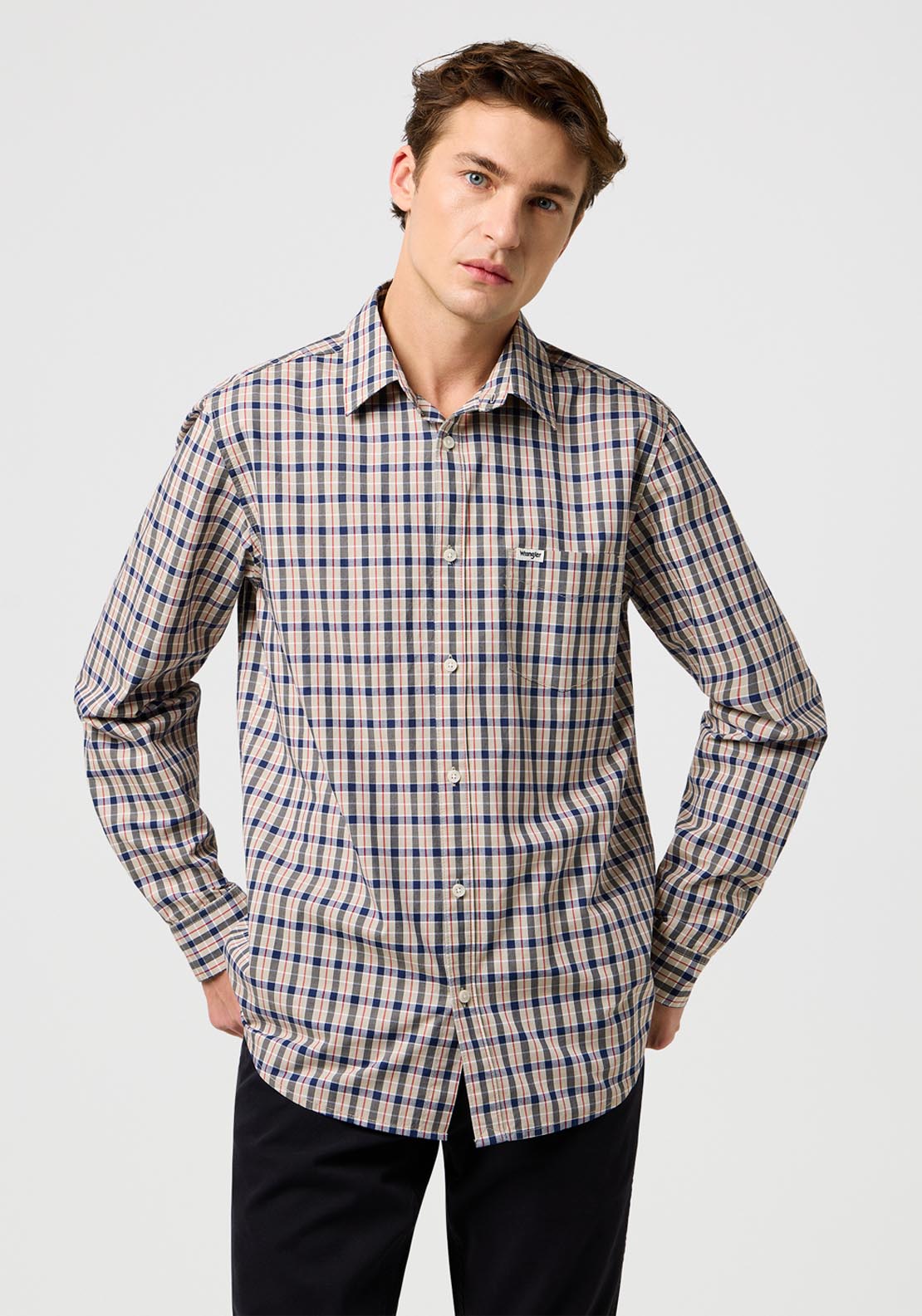 Wrangler Regular 1 Pocket Shirt - Beige 1 Shaws Department Stores