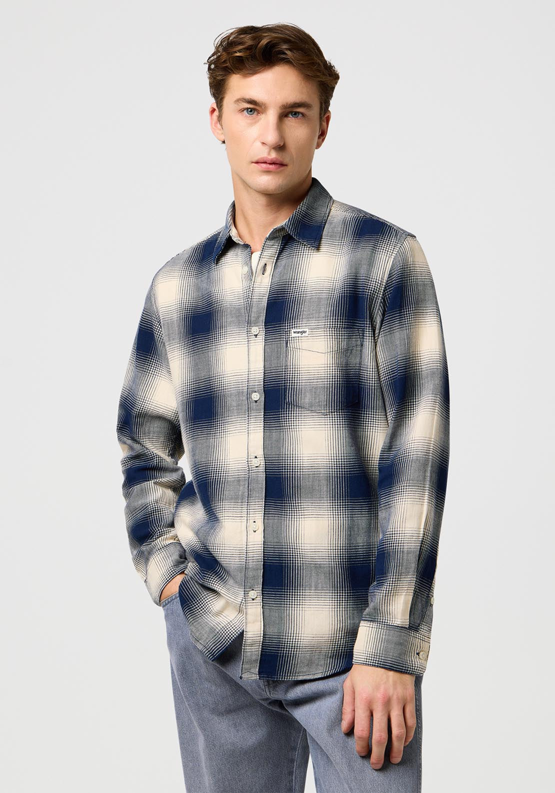 Wrangler Regular 1 Pocket Shirt - Blue 1 Shaws Department Stores