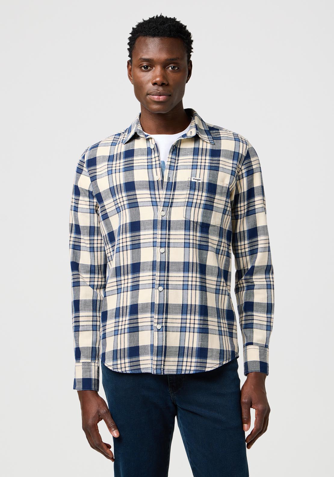 Wrangler Regular 1 Pocket Shirt - Light Indigo 1 Shaws Department Stores