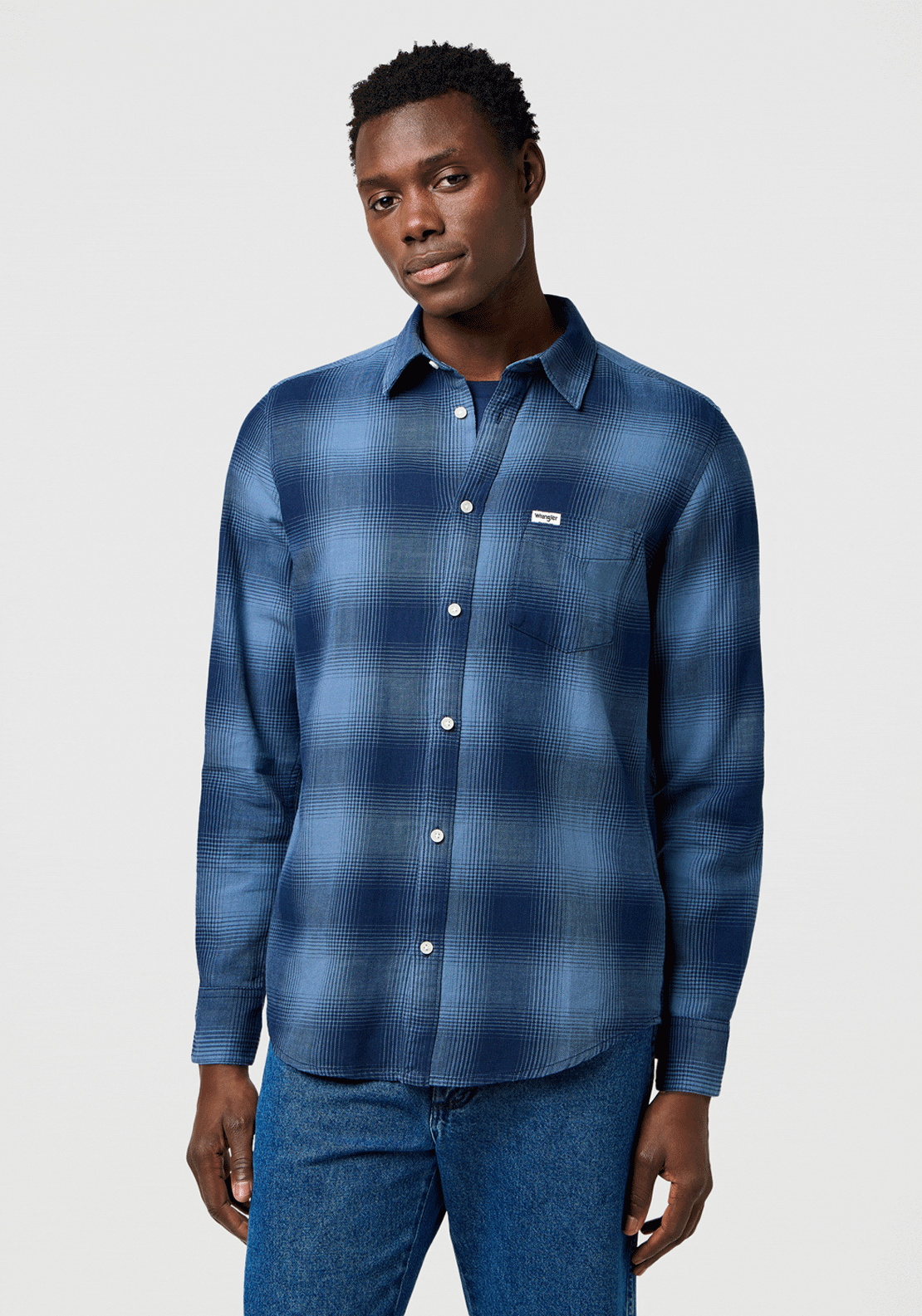 Wrangler Regular 1 Pocket Shirt - Blue 1 Shaws Department Stores