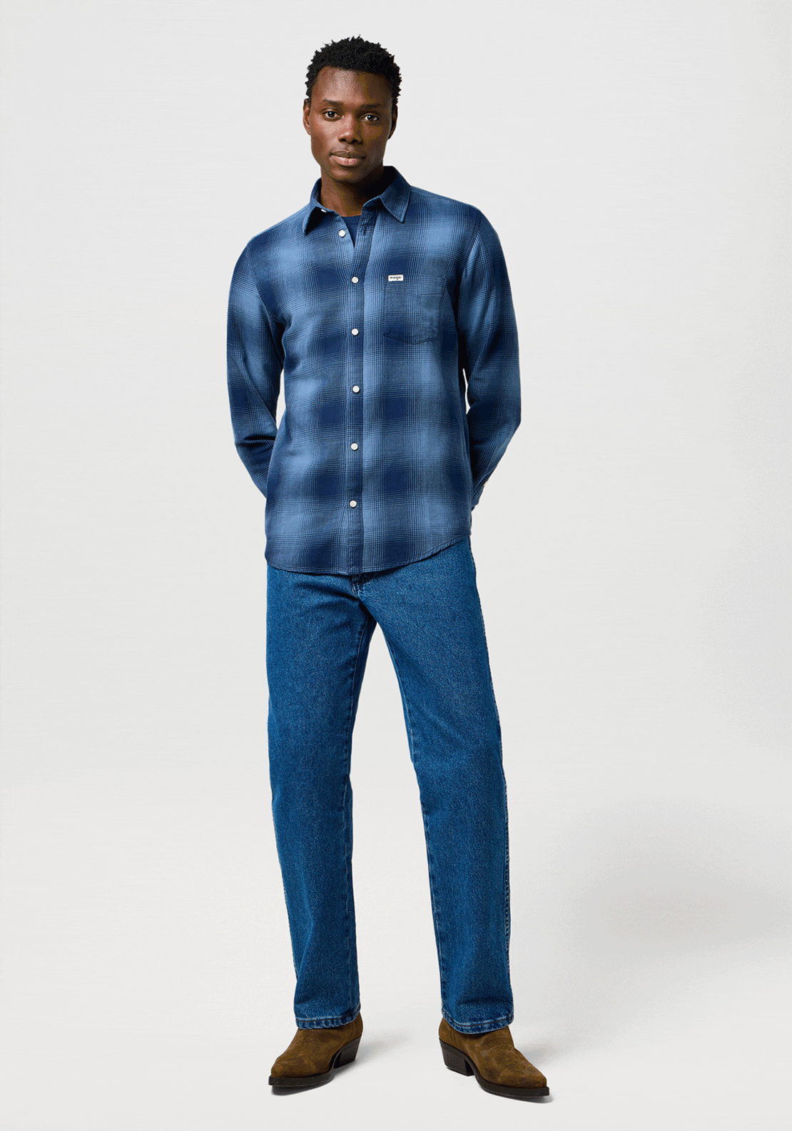 Wrangler Regular 1 Pocket Shirt - Blue 3 Shaws Department Stores