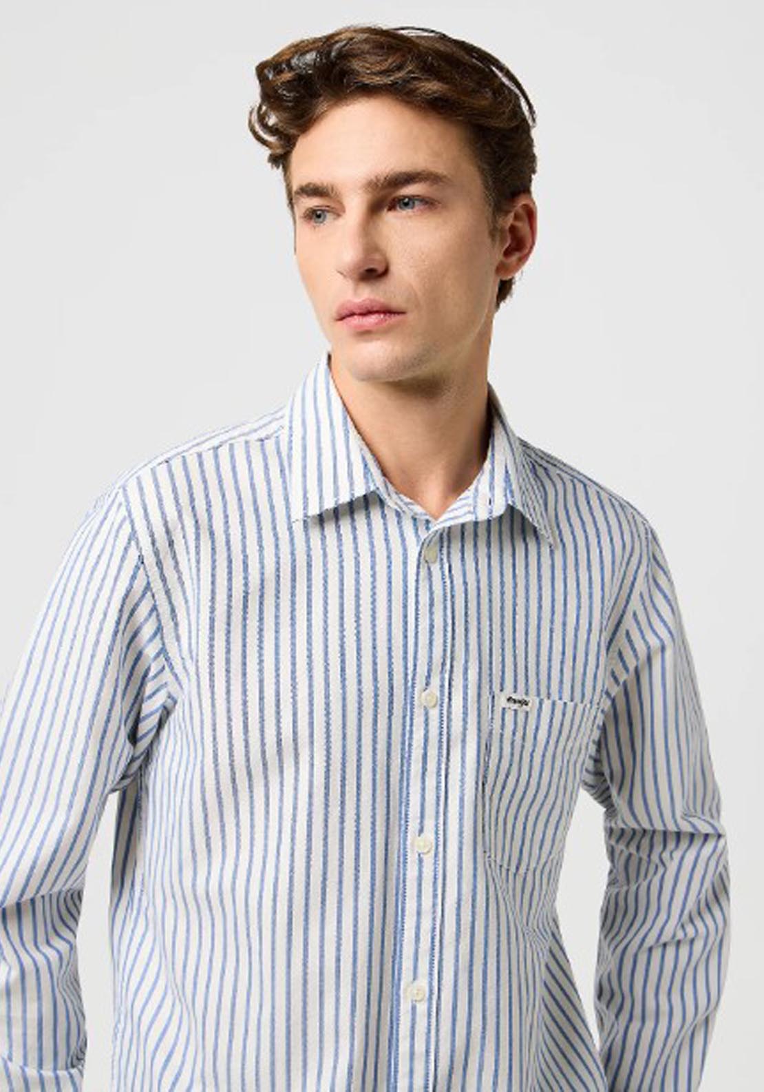Long Sleeved Stripe Shirt - Blue Oxford