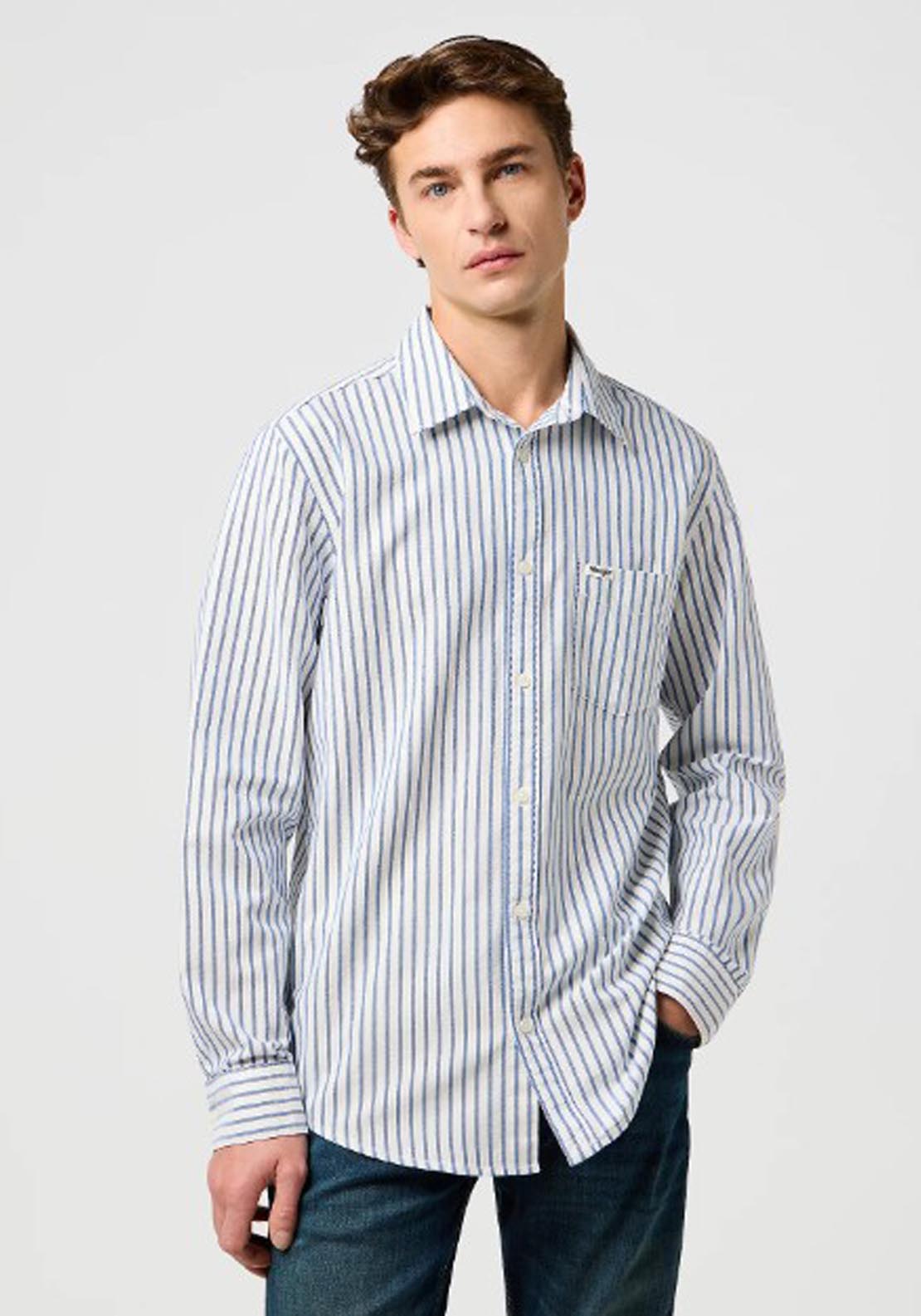 Long Sleeved Stripe Shirt - Blue Oxford