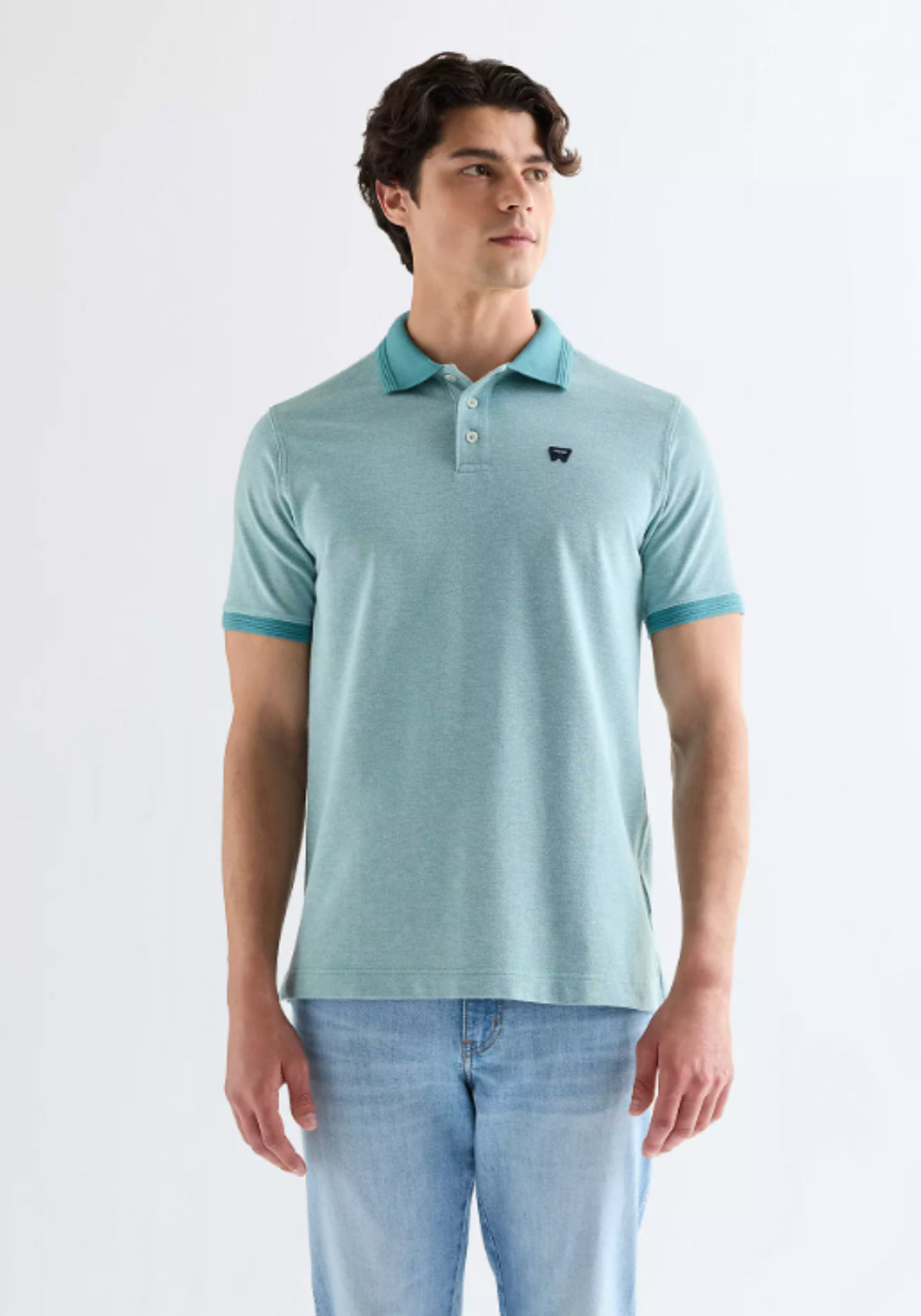 Wrangler 100% Cotton Regular Refined Polo Shirt - Britney Blue 1 Shaws Department Stores