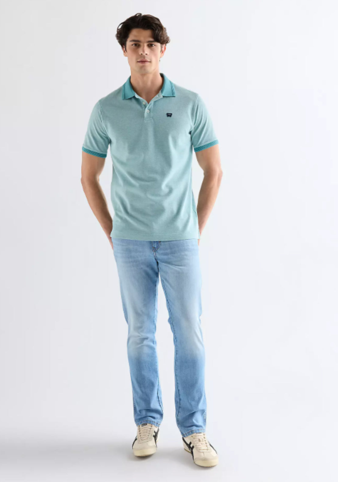 Wrangler 100% Cotton Regular Refined Polo Shirt - Britney Blue 5 Shaws Department Stores