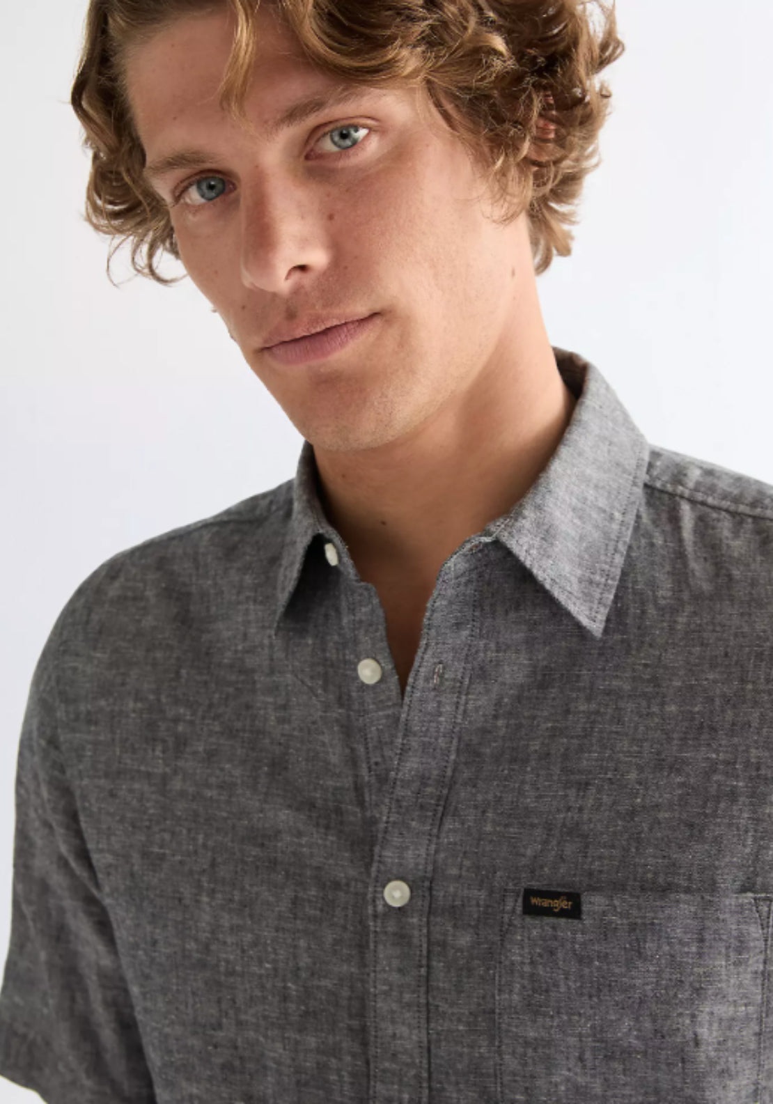 Wrangler Linen Blend Short Sleeve One Pocket Shirt - Blue 3 Shaws Department Stores