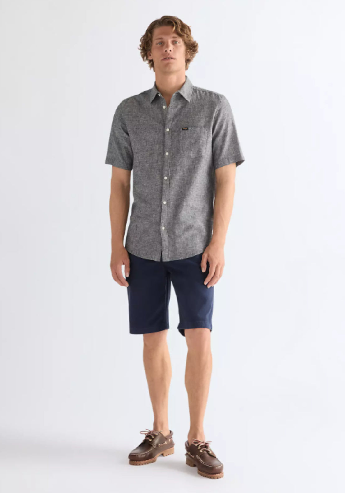 Wrangler Linen Blend Short Sleeve One Pocket Shirt - Blue 5 Shaws Department Stores
