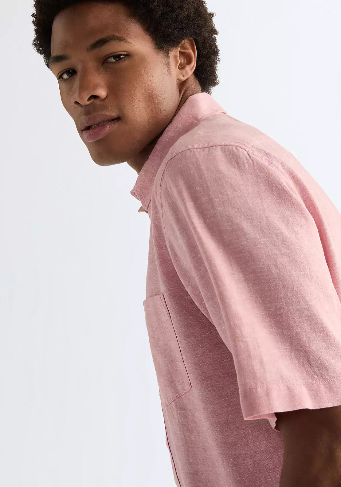 Wrangler Linen Blend Short Sleeve One Pocket Shirt - Pink 3 Shaws Department Stores