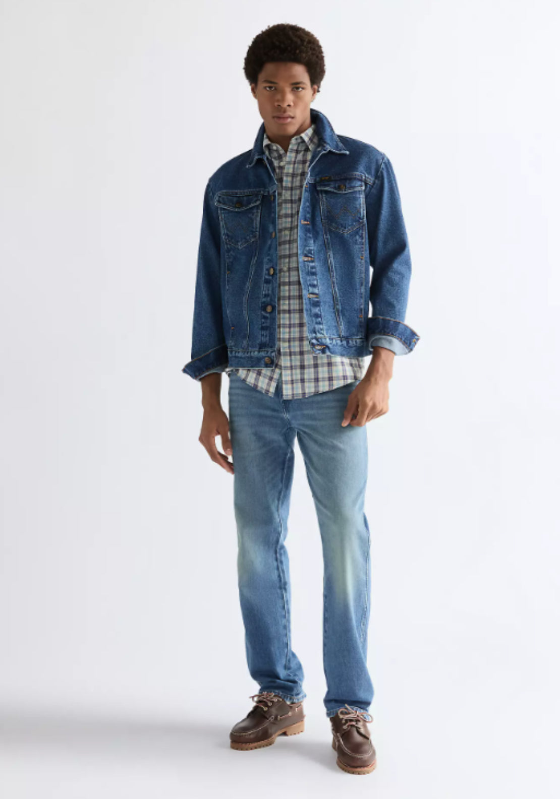 Wrangler 100% Cotton Short Sleeve One Pocket Check Shirt - Forget Me Not 6 Shaws Department Stores