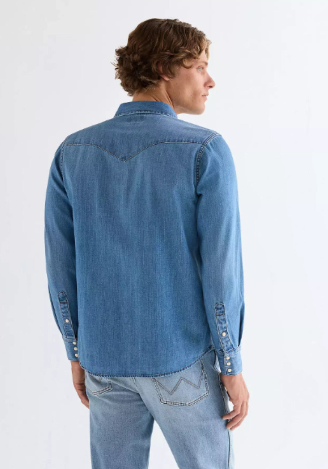 Wrangler Denim Shirt - Mid Light Wash 2 Shaws Department Stores