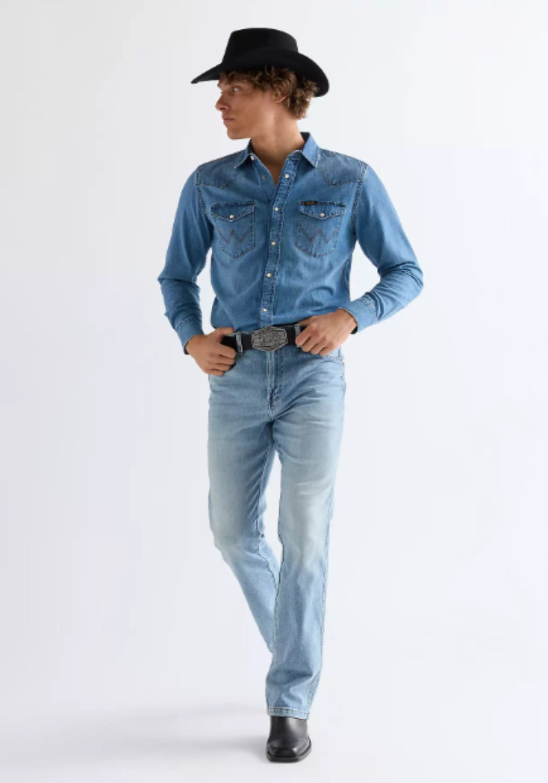 Wrangler Denim Shirt - Mid Light Wash 5 Shaws Department Stores