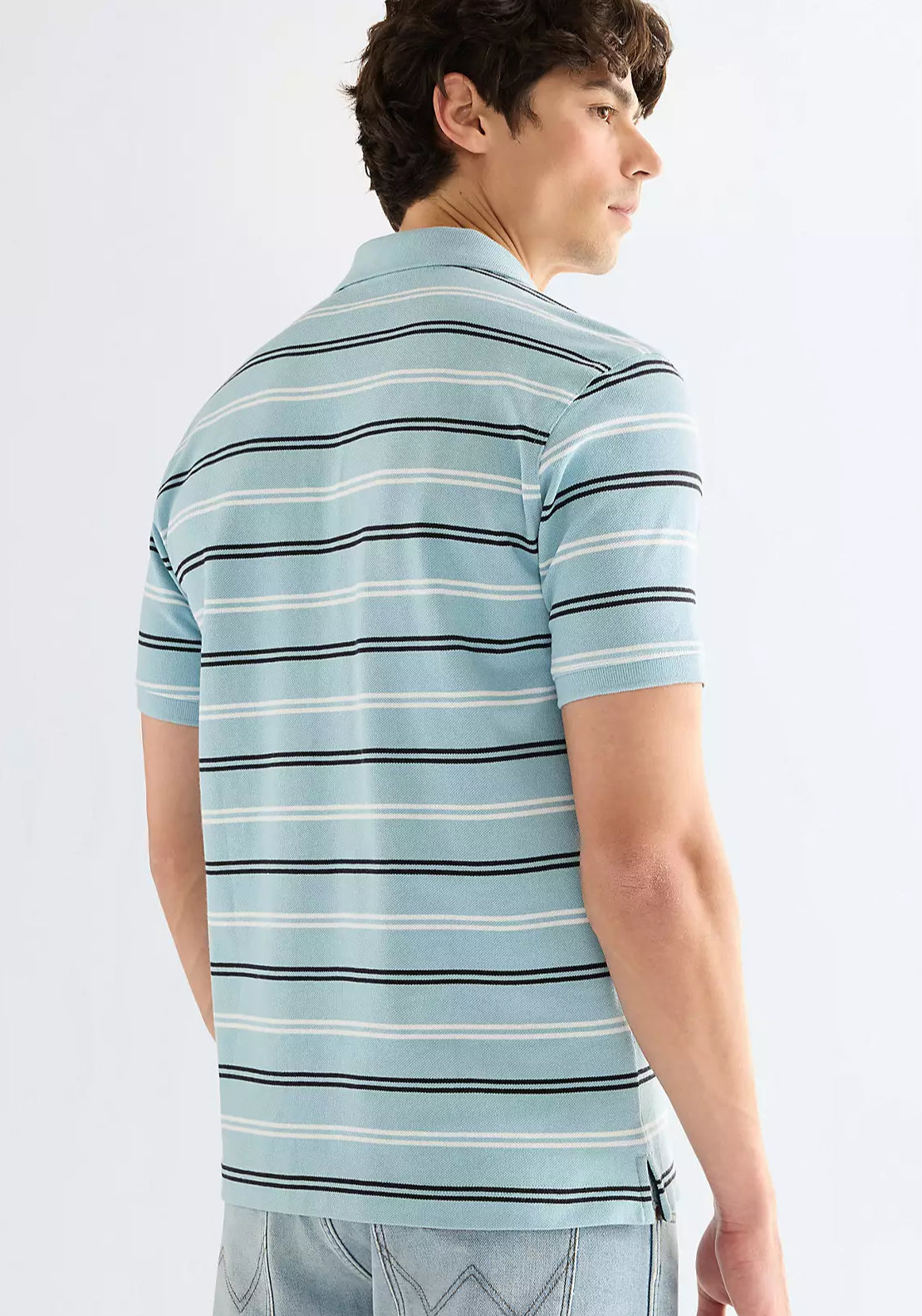 Wrangler 100% Cotton Regular Stripe Polo Shirt - Forget Me Not 2 Shaws Department Stores