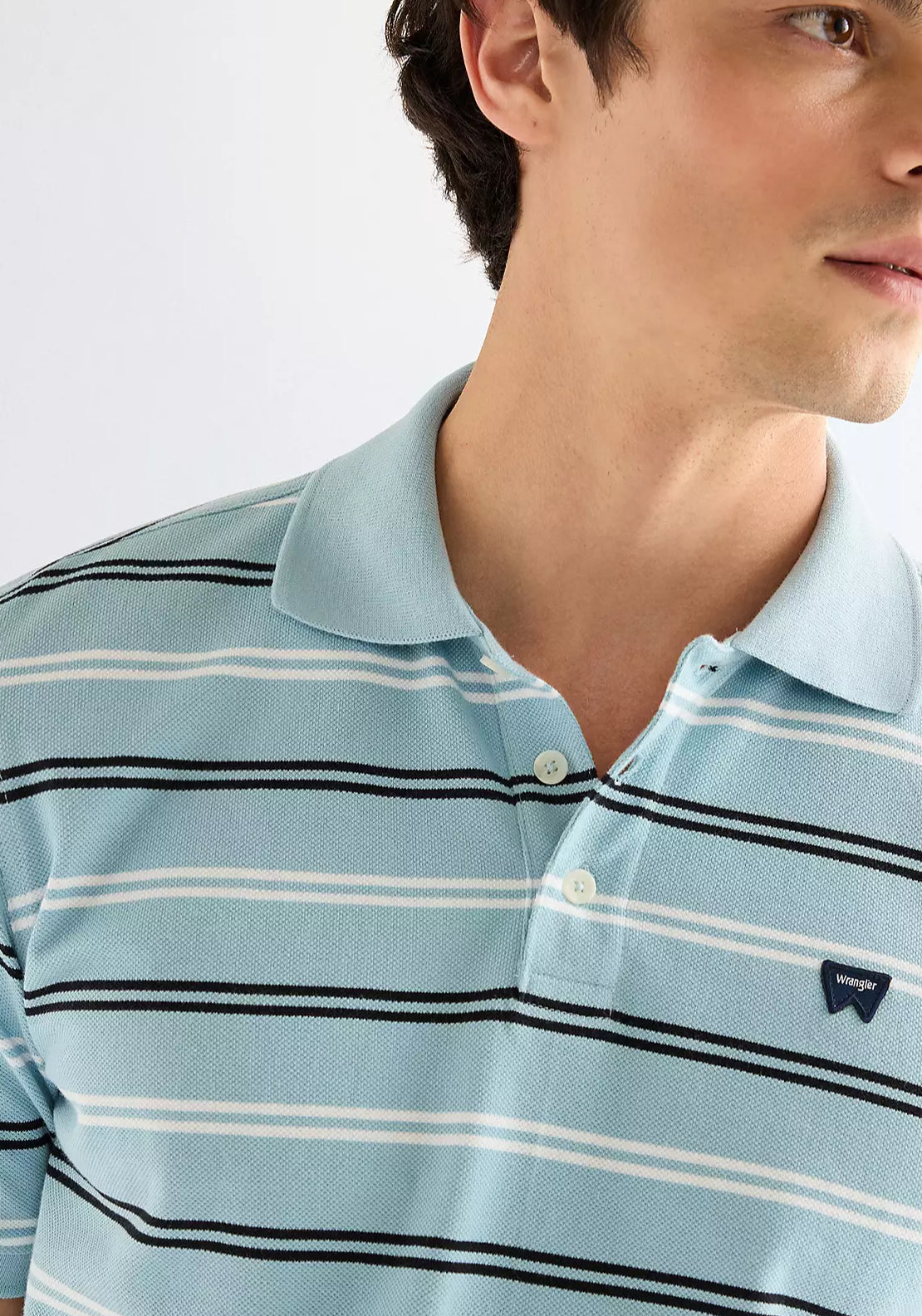 Wrangler 100% Cotton Regular Stripe Polo Shirt - Forget Me Not 4 Shaws Department Stores