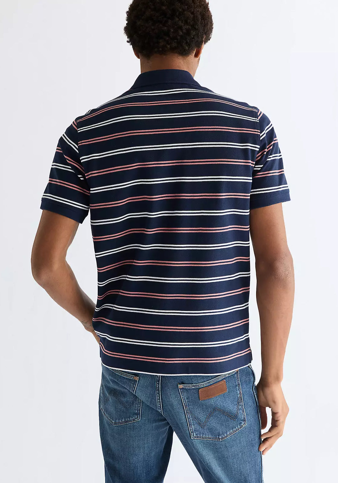 Wrangler 100% Cotton Regular Stripe Polo Shirt - Navy 2 Shaws Department Stores