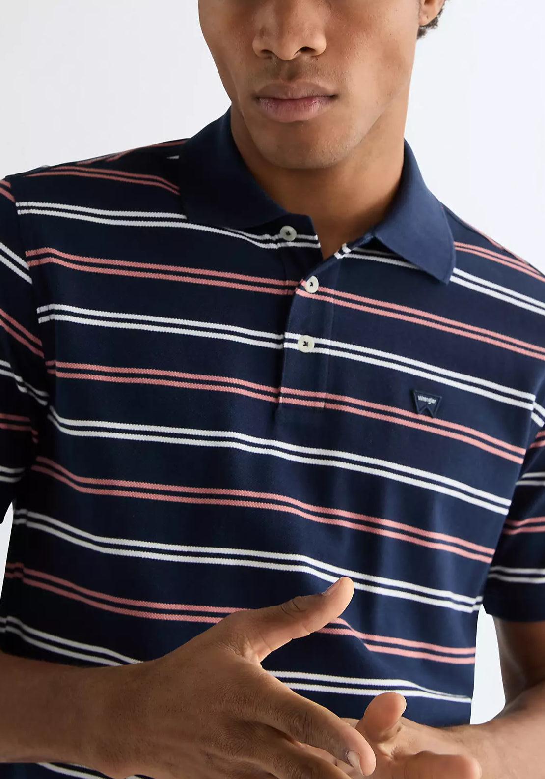 Wrangler 100% Cotton Regular Stripe Polo Shirt - Navy 3 Shaws Department Stores