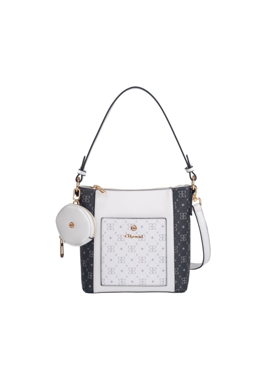 Gionni Nacre Shoulder Bag With Monogram - Whtblk 1 Shaws Department Stores