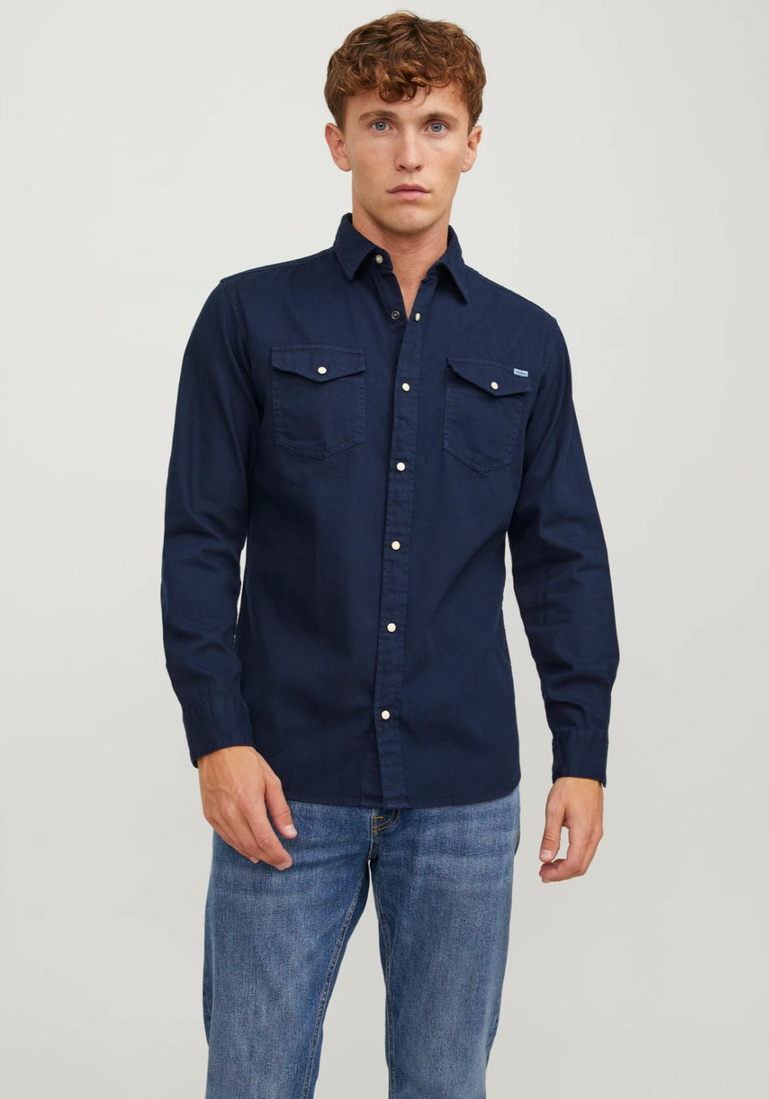 Jack &amp; Jones Denim Shirt - Navy 1 Shaws Department Stores