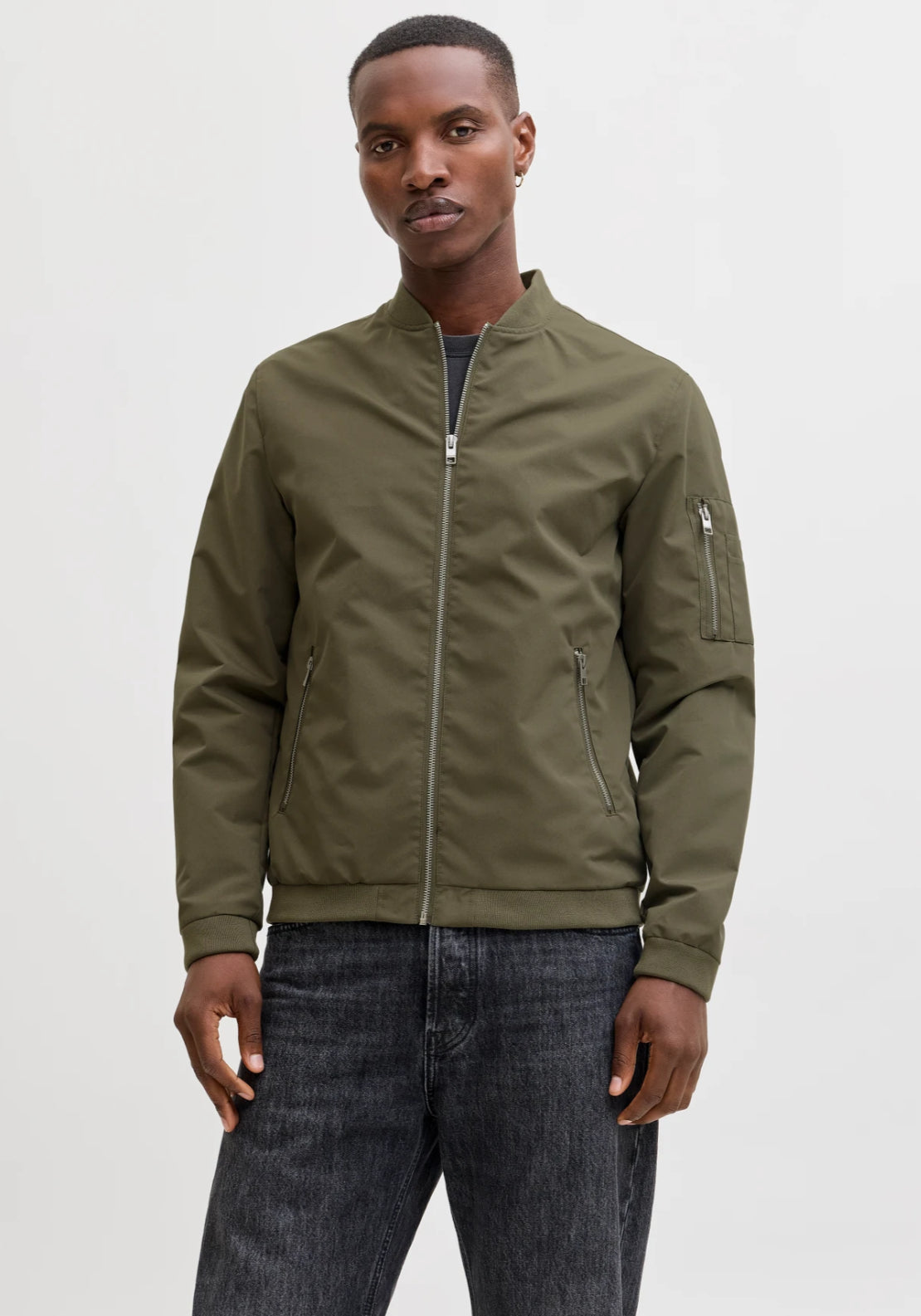 Jack &amp; Jones Bomber Jacket - Dusky Green 1 Shaws Department Stores