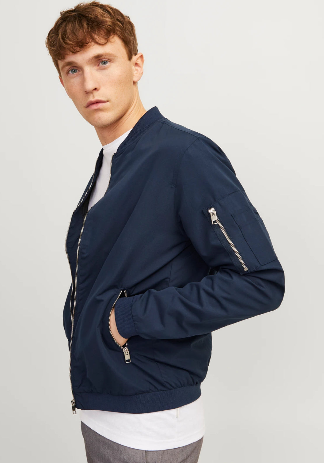 Jack &amp; Jones Bomber Jacket - Blue 3 Shaws Department Stores
