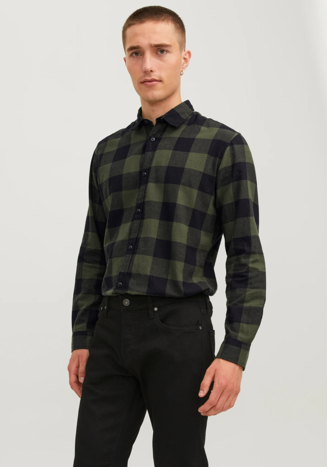 Jack &amp; Jones Slim Fit Check Shirt - Green 1 Shaws Department Stores