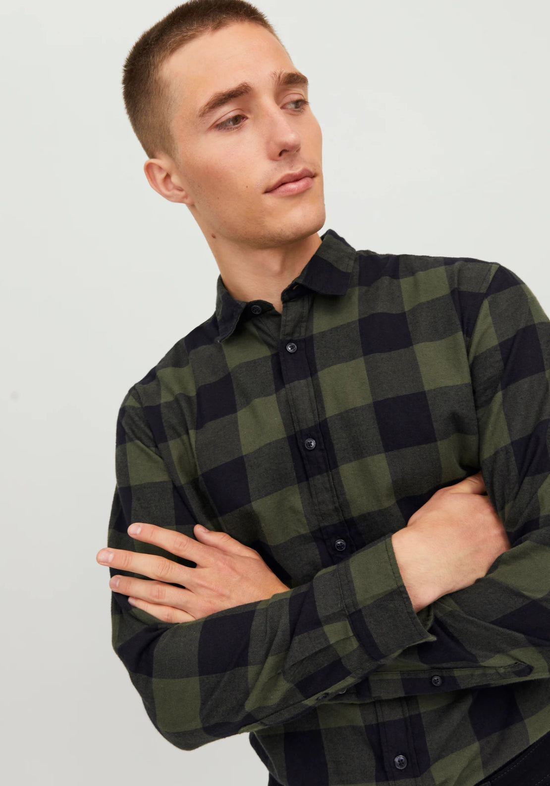 Jack &amp; Jones Slim Fit Check Shirt - Green 3 Shaws Department Stores