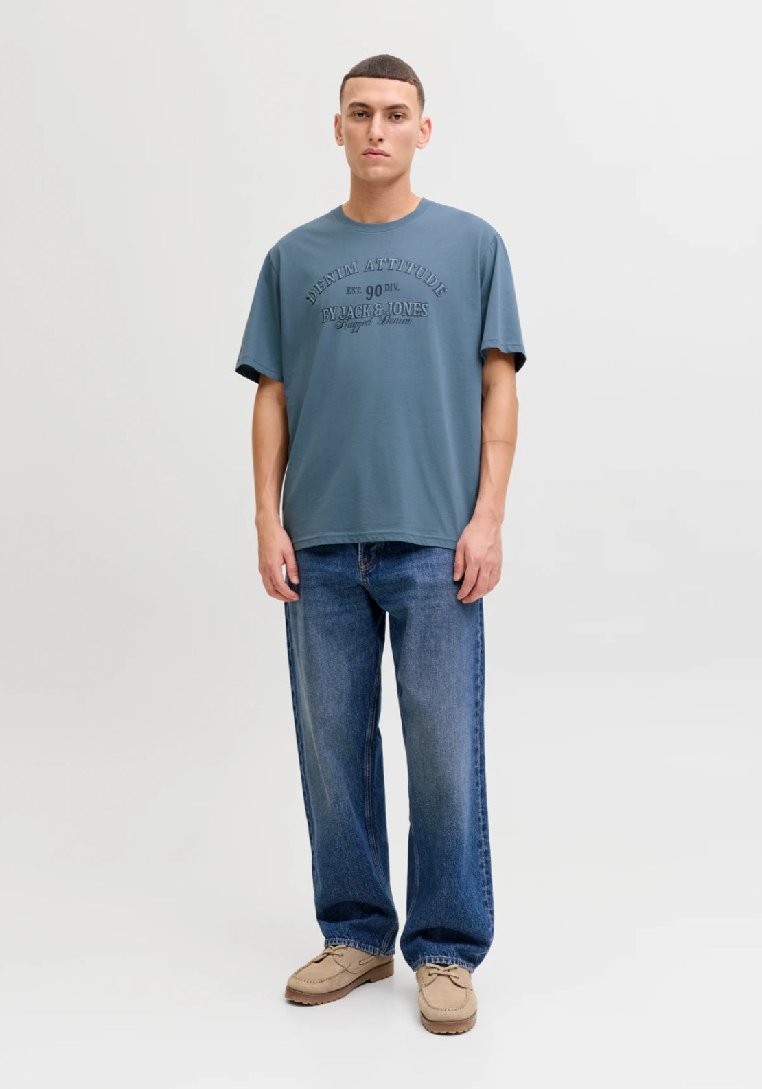 Jack &amp; Jones Short Sleeve Logo T-Shirt - Blue 5 Shaws Department Stores