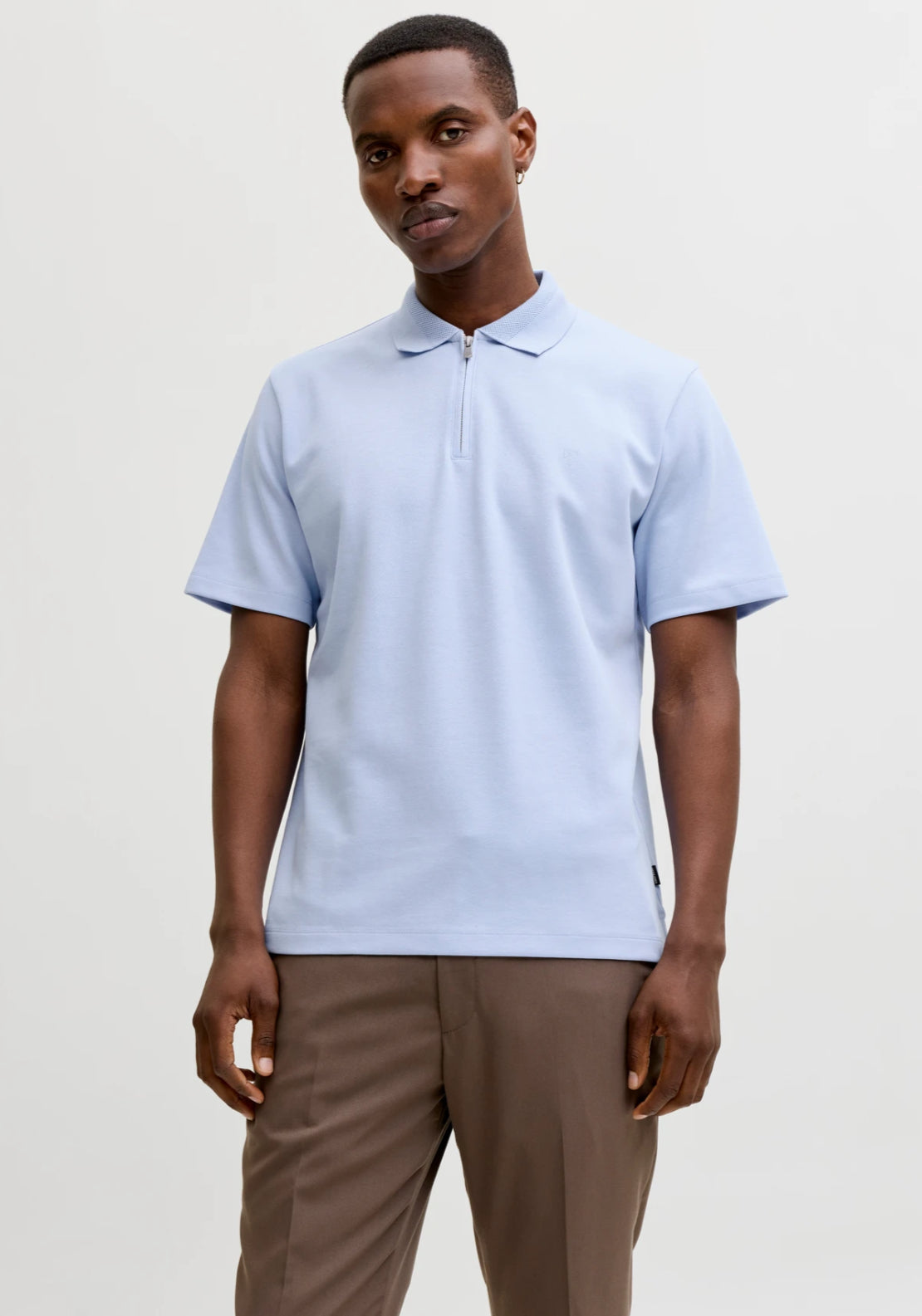 Jack &amp; Jones Short Sleeve Zip Polo Shirt - Blue 1 Shaws Department Stores