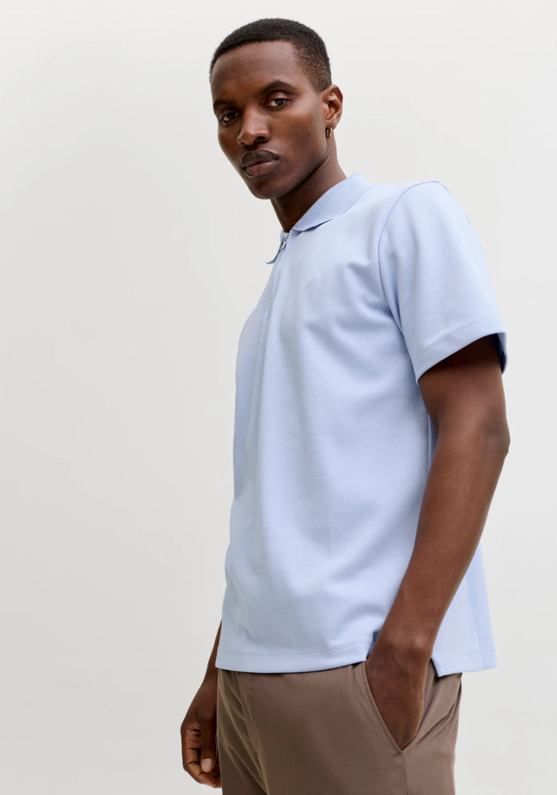 Jack &amp; Jones Short Sleeve Zip Polo Shirt - Blue 3 Shaws Department Stores