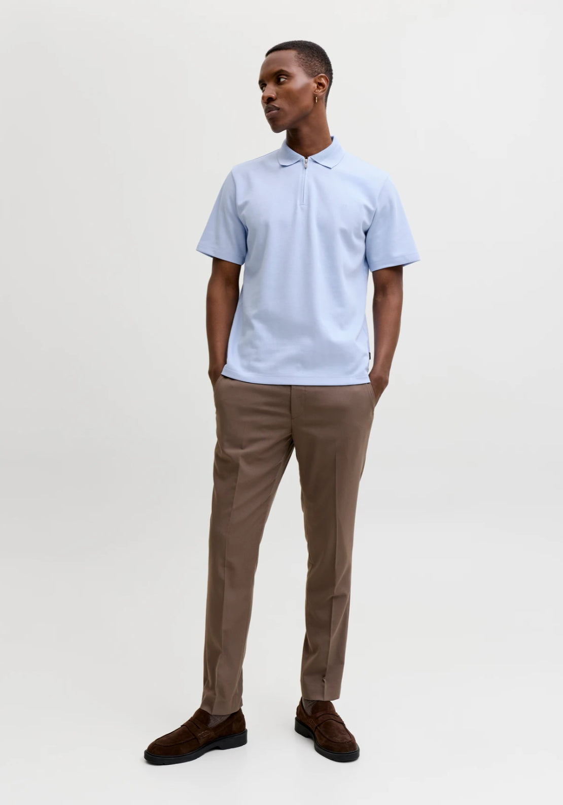 Jack &amp; Jones Short Sleeve Zip Polo Shirt - Blue 6 Shaws Department Stores