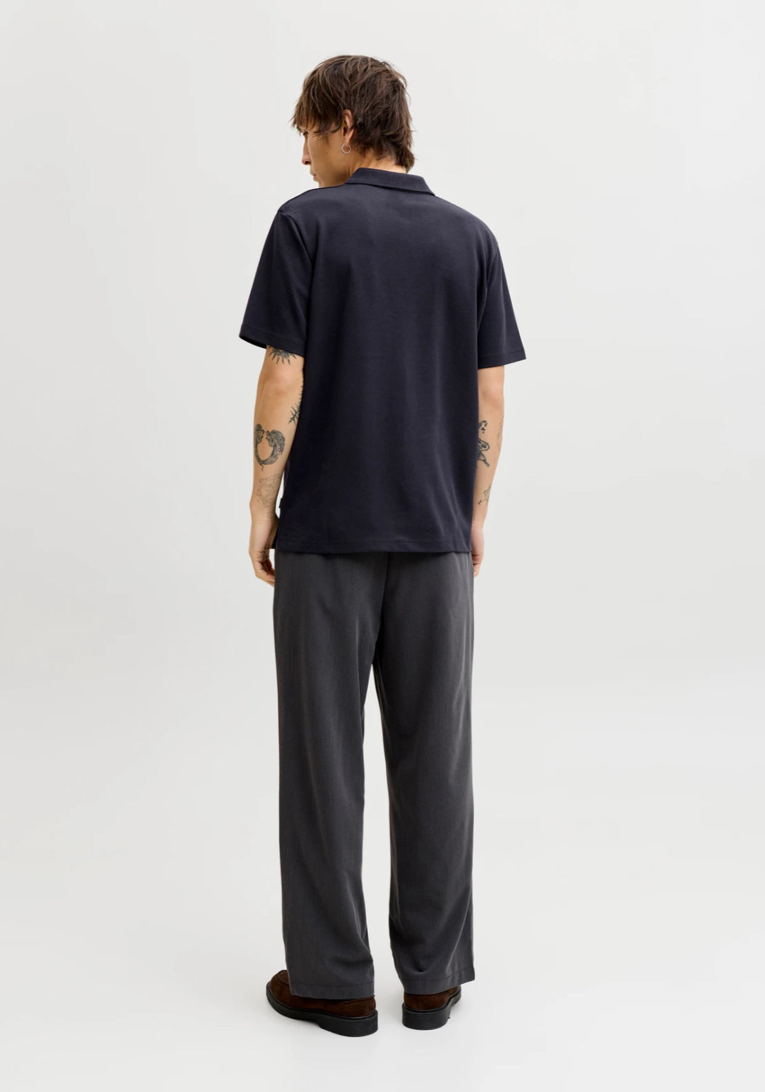 Jack &amp; Jones Short Sleeve Zip Polo Shirt - Night Sky 2 Shaws Department Stores