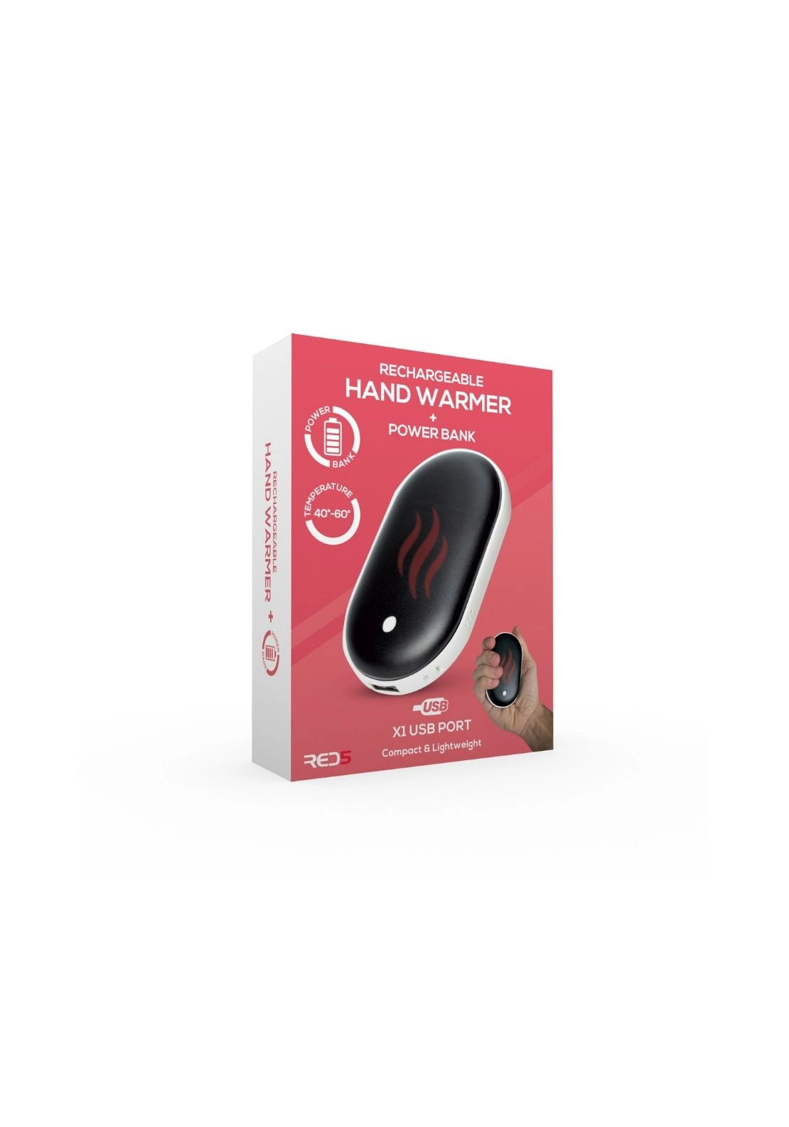 Rechargable Hand Warmer With Power Bank - Black