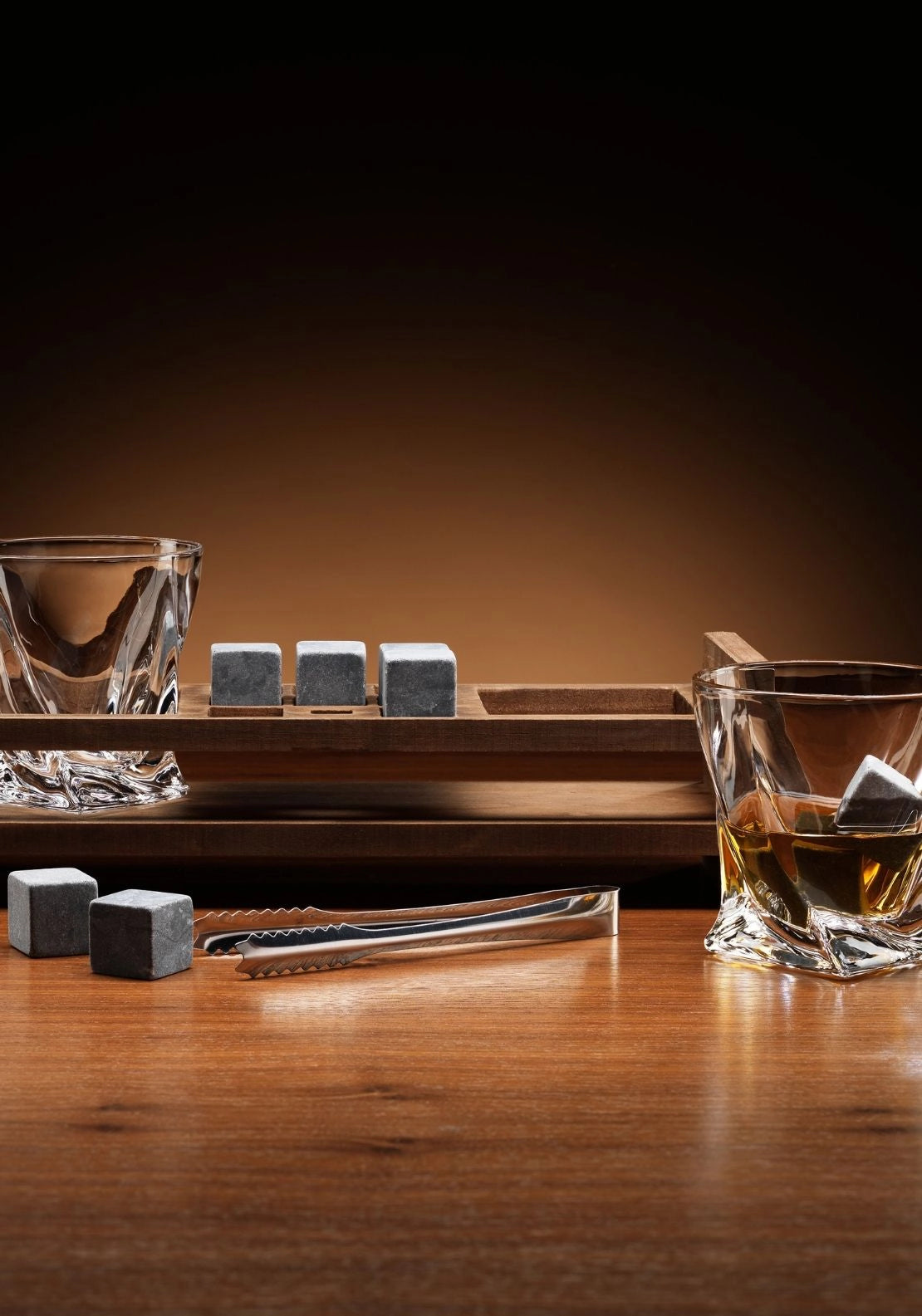 Twisted Whisky Glass Set With Ice Stones - Multi