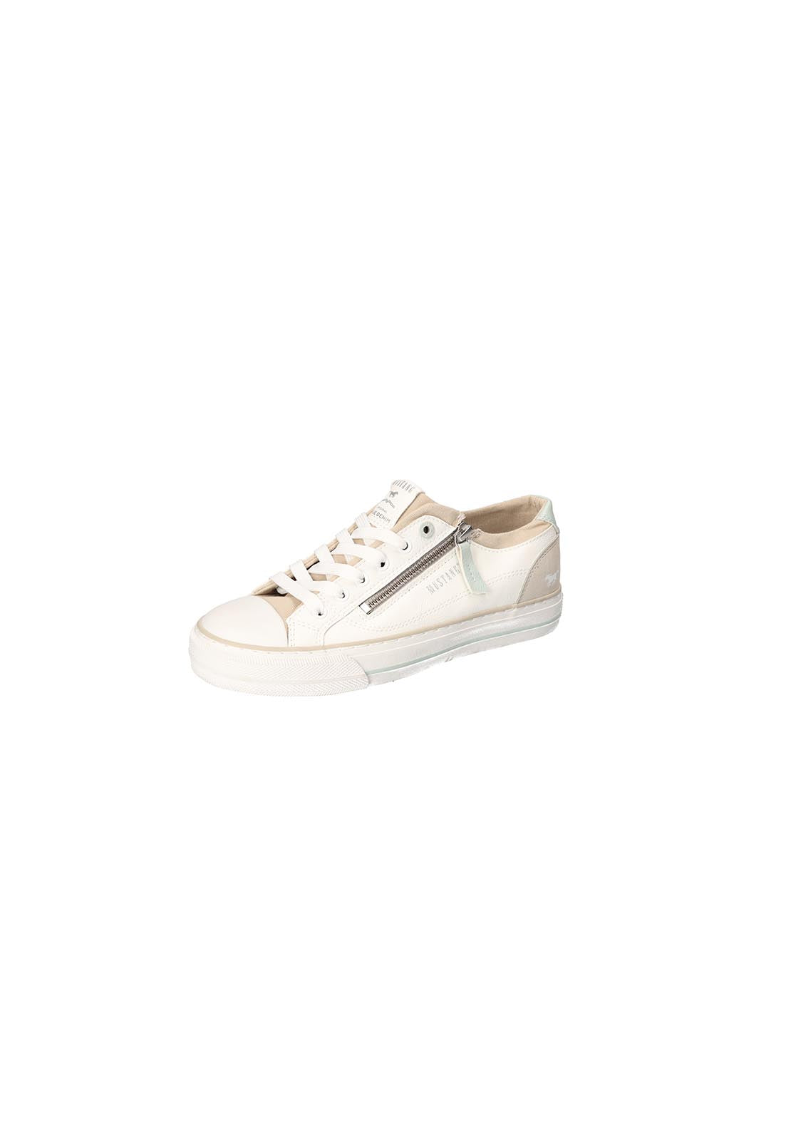 Mustang Zip Coloured Trainers - White &amp; Beige 1 Shaws Department Stores