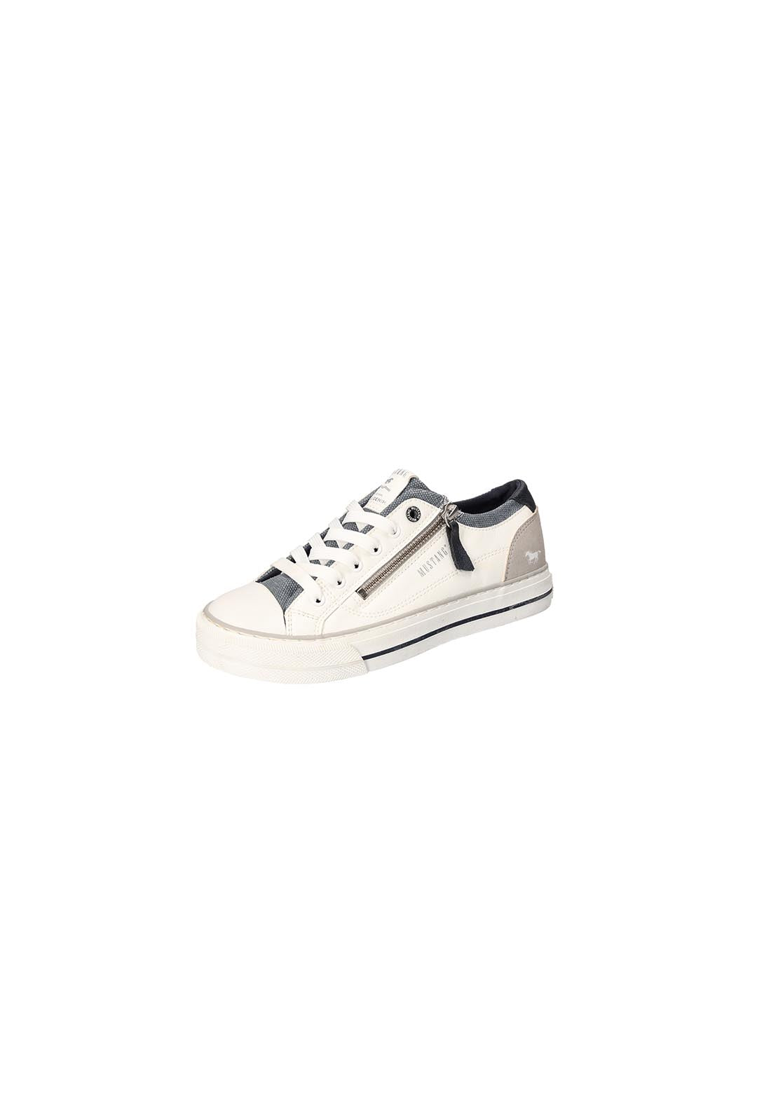 Mustang Lace-Up Zip Trainer - White &amp; Blue 1 Shaws Department Stores