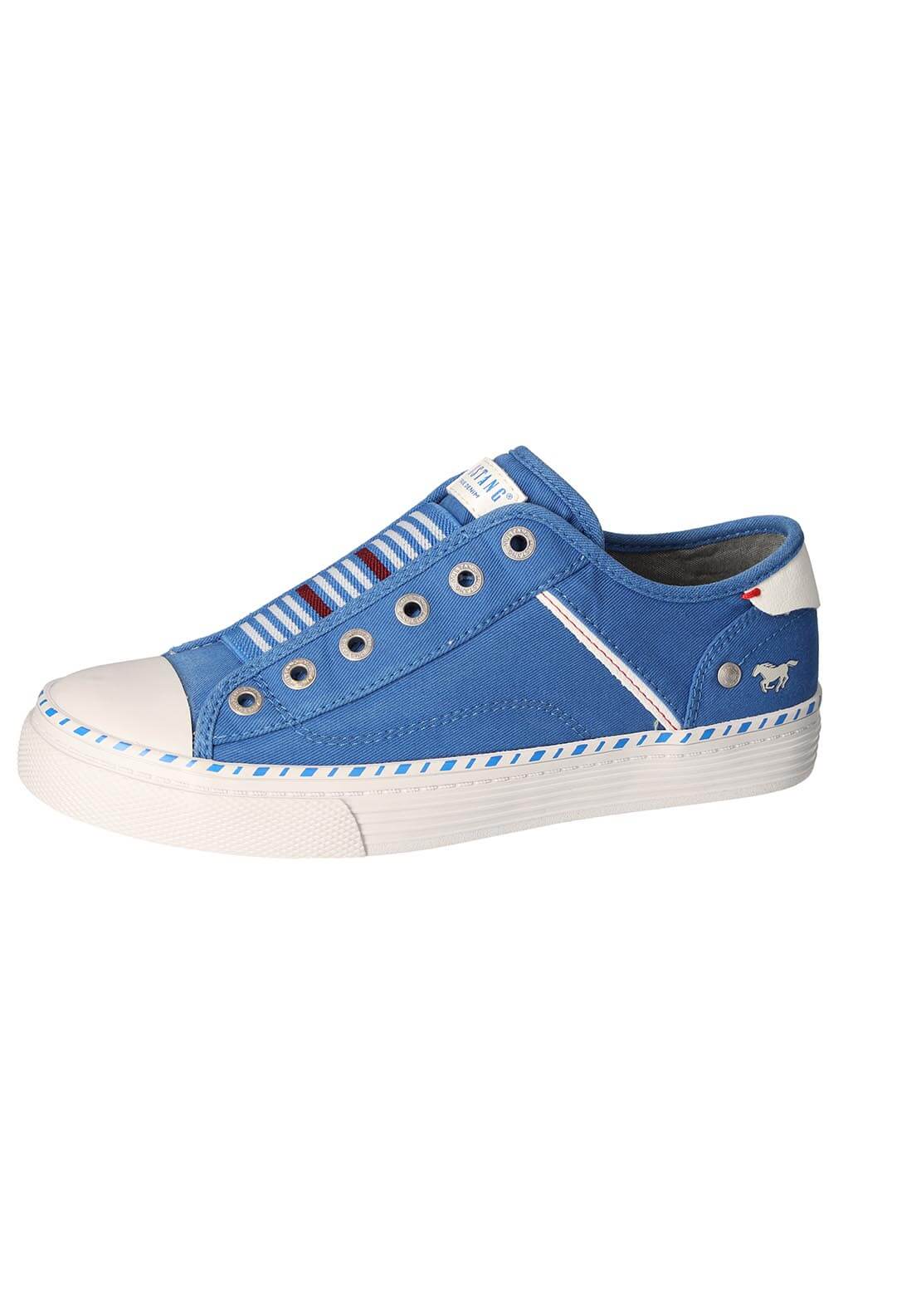 Mustang Slip-On Canvas Trainer - Blue 1 Shaws Department Stores