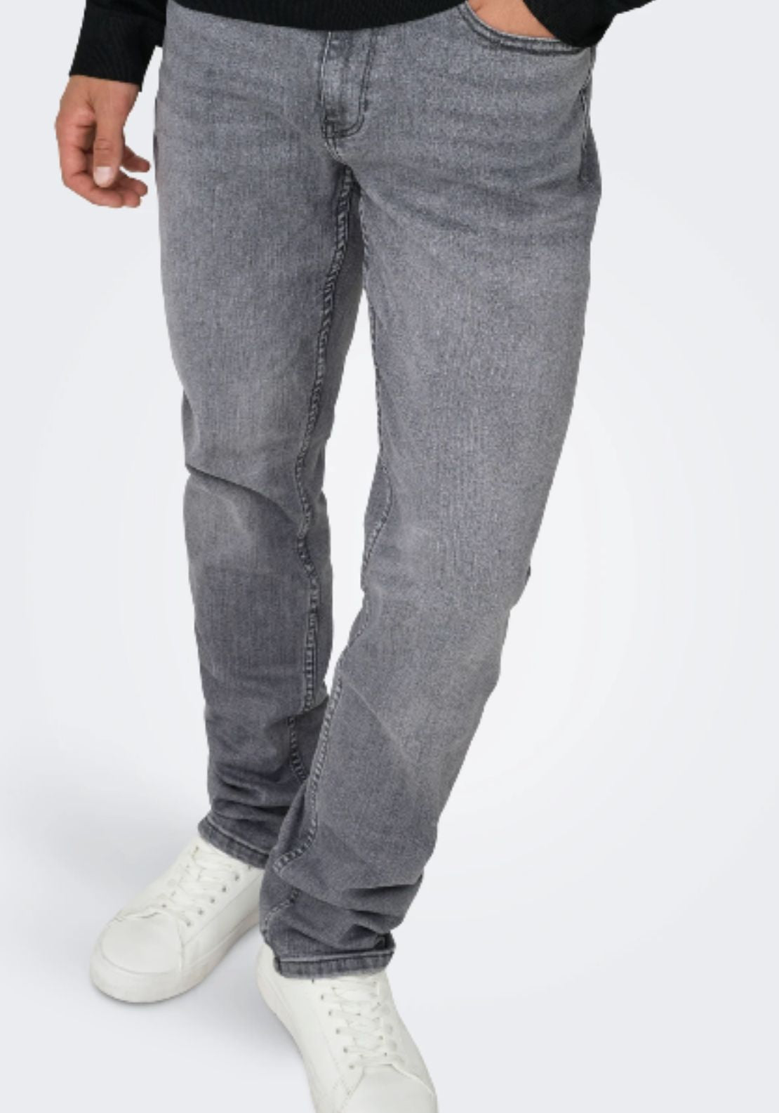 Only &amp; Sons Onsweft Mid Waist Regular Fit Jeans - Medium Grey Denim 3 Shaws Department Stores