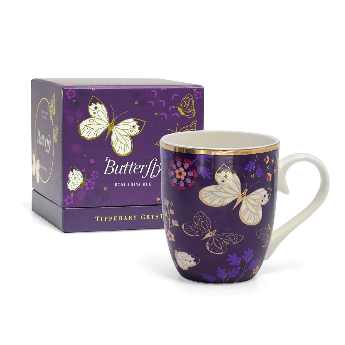 Tipperary Crystal Single Butterfly Mug Cabbage - White