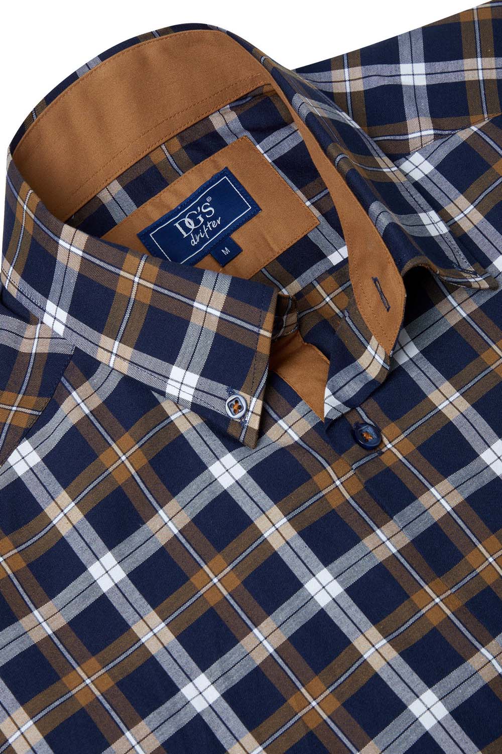 Drifter Long Sleeve Check Shirt - Beige 2 Shaws Department Stores