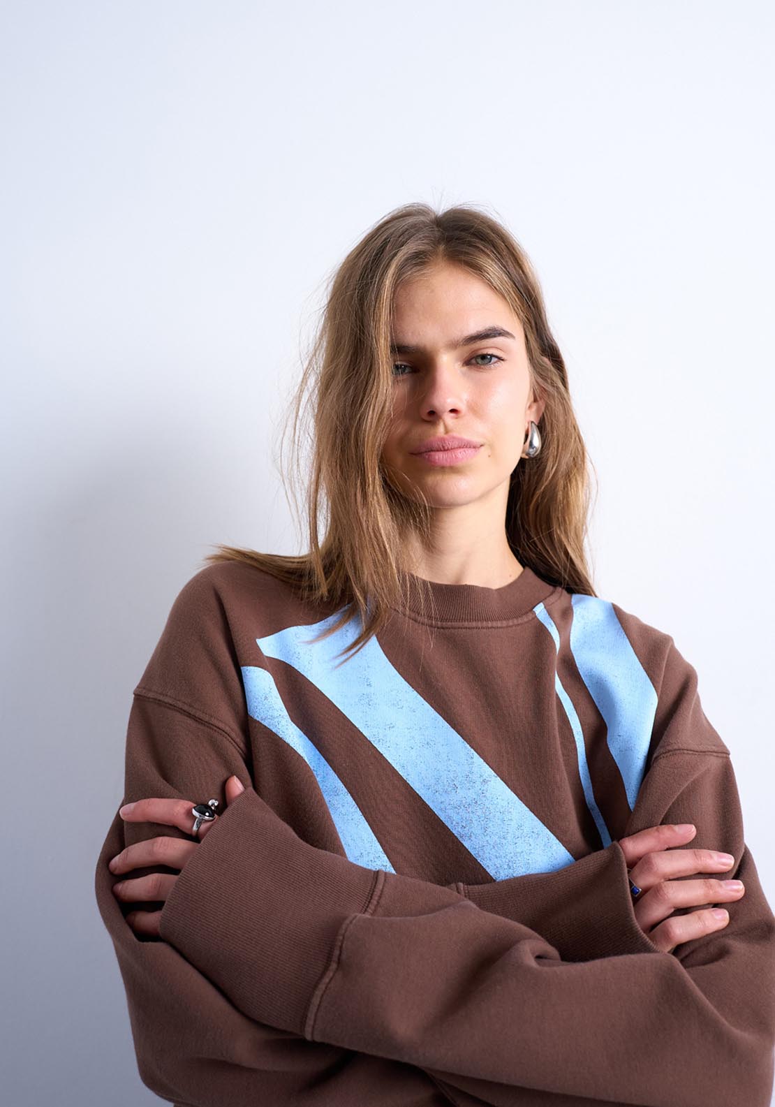 Topshop Glea Graphic Oversized Sweatshirt - Chocolate Brown 3 Shaws Department Stores